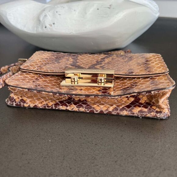 MICHAEL KORS Snake Leather Print Brown Gold Color Crossbody Bag Mini - Picture 3 of 9